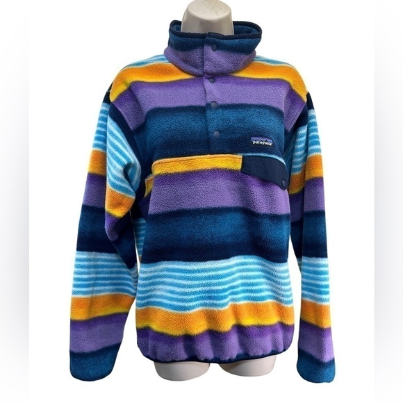 Patagonia sweater lightweight synchilla snap-t fleece-fitz stripe/navy blue - Picture 2 of 9